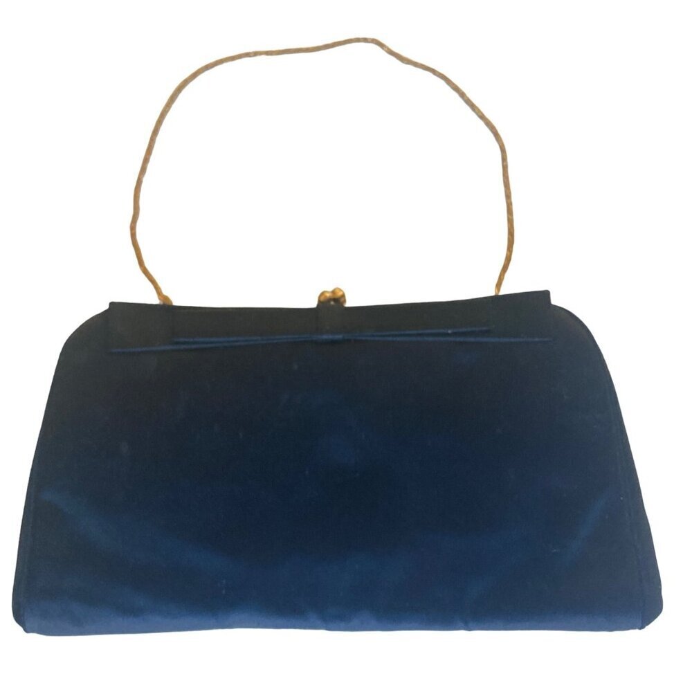 Vintage Morris Moskowitz Black Satin Evening Bag Gold Chain Made in Belgium